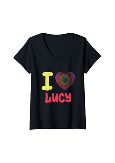I Love Lucy Finger Print Heart V-Neck T-Shirt