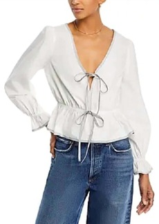 Lucy Kilala Contrast Long Sleeve Top In White