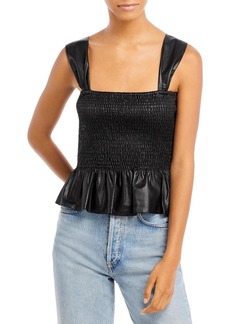 Lucy Lourdes Womens Faux Leather Smocked Tank Top