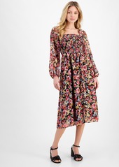 Lucy Paris Women's Floral-Print Smocked Midi Dress - Dark Grounded Bright Floral