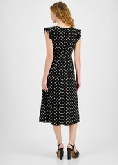 Lucy Paris Women's Rea Dot-Print Flutter-Sleeve Midi Dress - Black-Cream