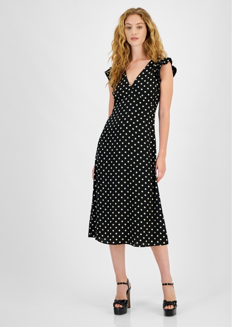 Lucy Paris Women's Rea Dot-Print Flutter-Sleeve Midi Dress - Black-Cream