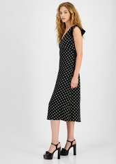 Lucy Paris Women's Rea Dot-Print Flutter-Sleeve Midi Dress - Black-Cream