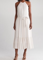 Lucy Paris Zoya Stripe Halter Neck Midi Dress in Beige White at Nordstrom Rack