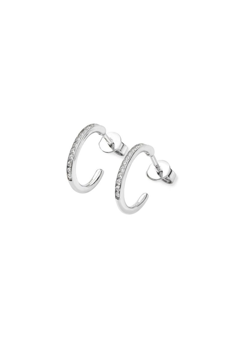 Lucy Quartermaine Skinny Drop Hoops with White Topaz - Silver
