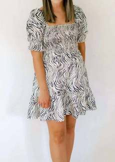 Lucy Satin Smocked Zebra Dress In Navy/ivory