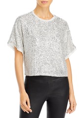 Lucy Serena Womens Sequined Short Sleeves Blouse