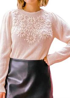 Lucy Tilda Embroidered Flower Sweater In Eggshell