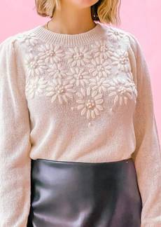Lucy Tilda Embroidered Sweater In Beige