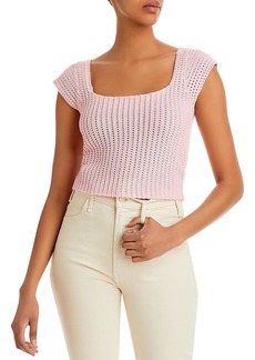 Lucy Womens Crochet Square Neck Crop Sweater