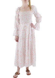 Lucy Womens Floral Print Puff Sleeve Maxi Dress