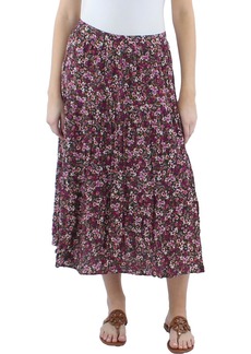 Lucy Womens Floral Print Pull On Midi Skirt