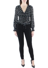 Lucy Womens Floral V-Neck Blouse
