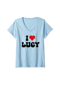 Womens I Love Lucy I Heart Lucy Valentine's Day V-Neck T-Shirt