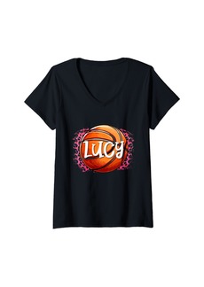Womens Lucy Basketball Custom Name V-Neck T-Shirt