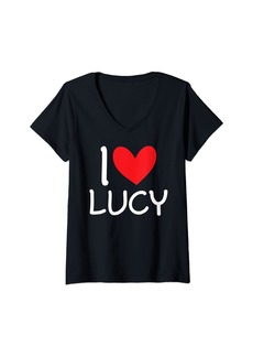 Womens Lucy Name Personalized Girl Woman BFF Friend Heart Love V-Neck T-Shirt