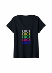 Womens LUCY Personalized First Name Retro Vintage Style V-Neck T-Shirt