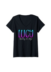 Womens Lucy Personalized Name Cute Reporting for Duty Birthday V-Neck T-Shirt
