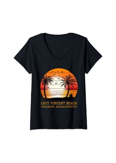 Womens Lucy Vincent Beach Chilmark Massachusetts Vintage Sunset V-Neck T-Shirt