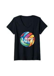 Womens Lucy Volleyball Custom Name V-Neck T-Shirt