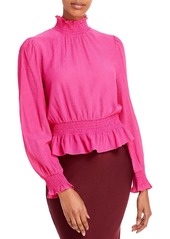 Lucy Womens Mock Neck Smocked Blouse