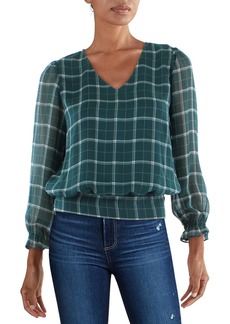 Lucy Womens Plaid Smocked Blouse
