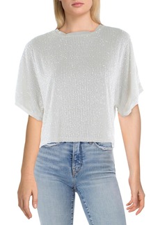 Lucy Womens Sequined Short Sleeves Pullover Top