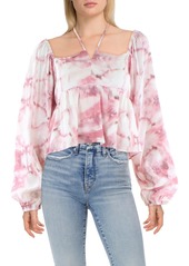 Lucy Womens Tie-Dye Bishop Sleeve Cropped