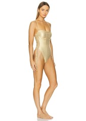 Luli Fama Medusa Square Neck Laced Up One Piece