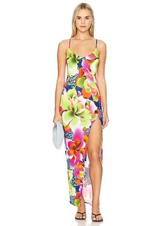 Luli Fama Tropical Illusions Fitted Side Slit Maxi Dress