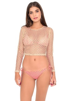 Luli Fama Women's Starfish Wishes Net Long Sleeve Crop Cover Up  X-Small/Small