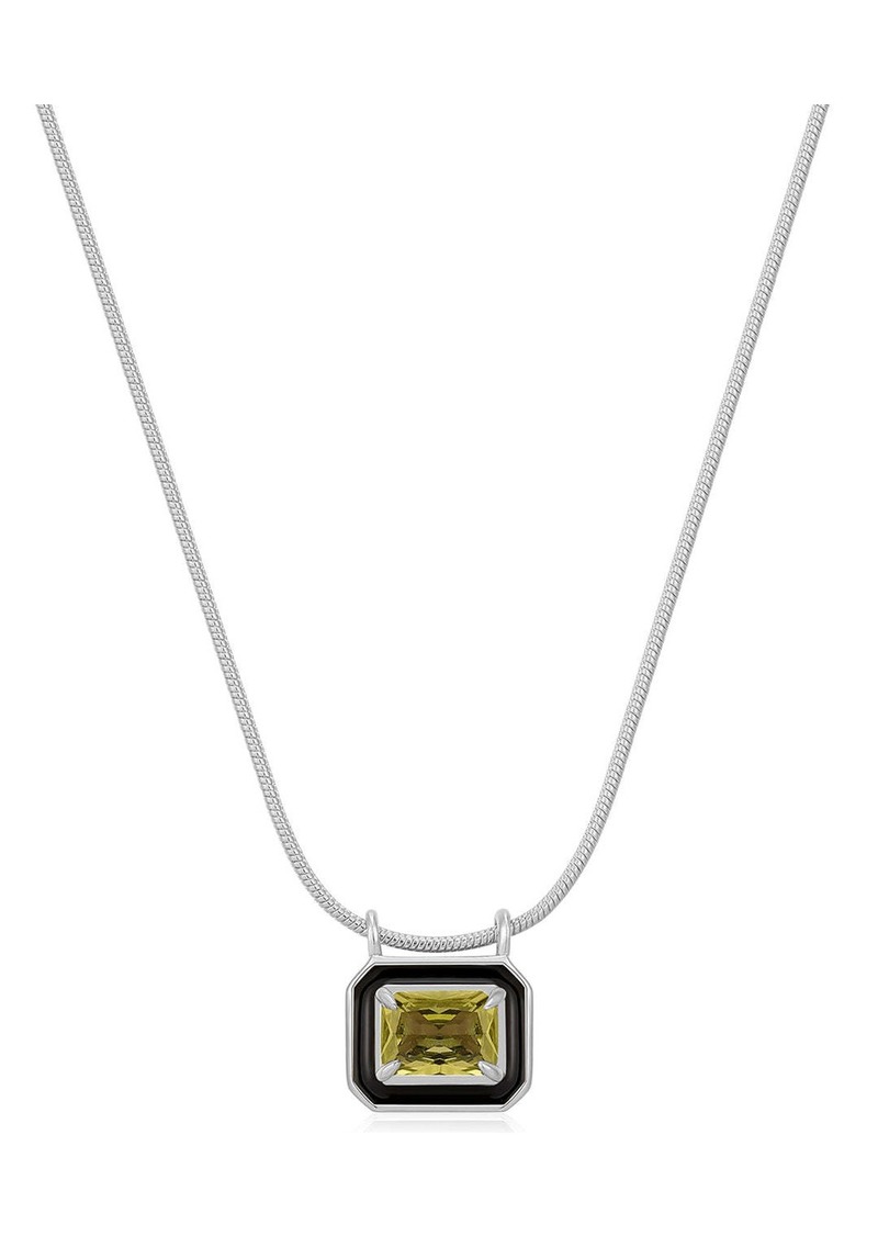 Luv Aj Bezel Pendant Necklace- Black- Silver
