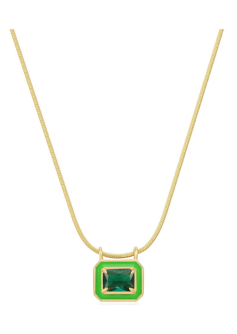 Luv Aj Bezel Pendant Necklace- Bright Green- Gold