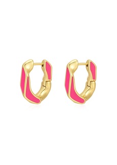 Luv Aj Pave Cuban Link Hoops- Hot Pink- Gold