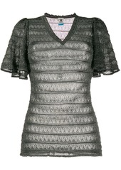 M Missoni embroidered lace-panel fitted top