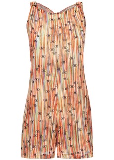 M Missoni Woman Knotted Printed Cotton-jersey Playsuit Green