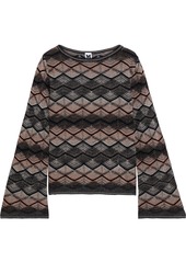 M Missoni Woman Striped Metallic Crochet-knit Top Black