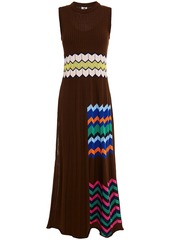M Missoni Woman Paneled Crochet-knit Cotton-blend Maxi Dress Chocolate