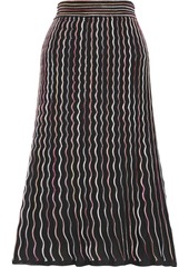 M Missoni Woman Pleated Crochet-knit Cotton-blend Midi Skirt Black