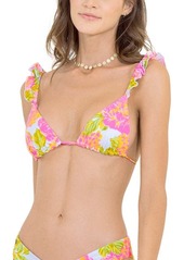 Maaji Chintz Floral Crush Ruffle Reversible Bikini Top in Pink at Nordstrom