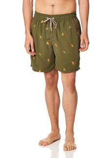 Maaji Men's Standard Embroidered Elastic Waist Mid Length Swimsuit 6" Inseam swell Army Green Animal Embroidery
