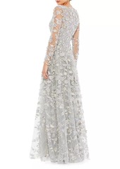 Mac Duggal 3D Floral-Embellished Lace Gown