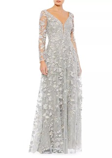 Mac Duggal 3D Floral-Embellished Lace Gown
