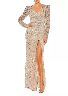 Mac Duggal Beaded & Sequined Puff-Sleeve Gown