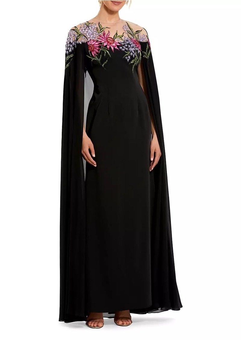 Mac Duggal Beaded Crepe Cape Gown