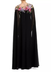 Mac Duggal Beaded Crepe Cape Gown