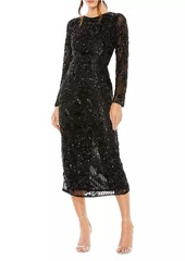 Mac Duggal Beaded Long-Sleeve Midi-Dress