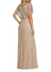 Mac Duggal Beaded Sequin Shawl Gown