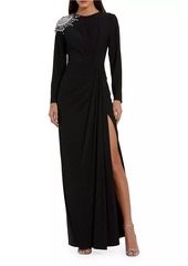 Mac Duggal Beaded Shoulder Jersey Gown