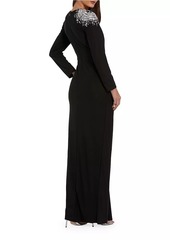 Mac Duggal Beaded Shoulder Jersey Gown